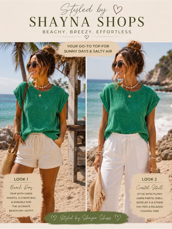 Zenana Outfitters Tops - Zenana Outfitters Kelly Green Acid Washed Cap-Sleeve Cotton Gauze Top
